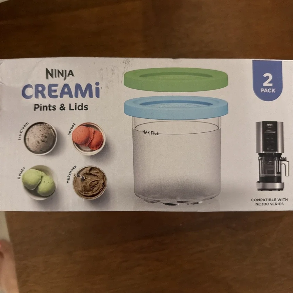 Ninja GENUINE CREAMi Pints 2 Pack, Compatible with NC299AMZ & NC300s Lime/Aqua
